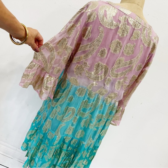DEBBIE KATZ Rosa pink, aqua and gold boho short dress. Size XL. - Picture 8 of 10